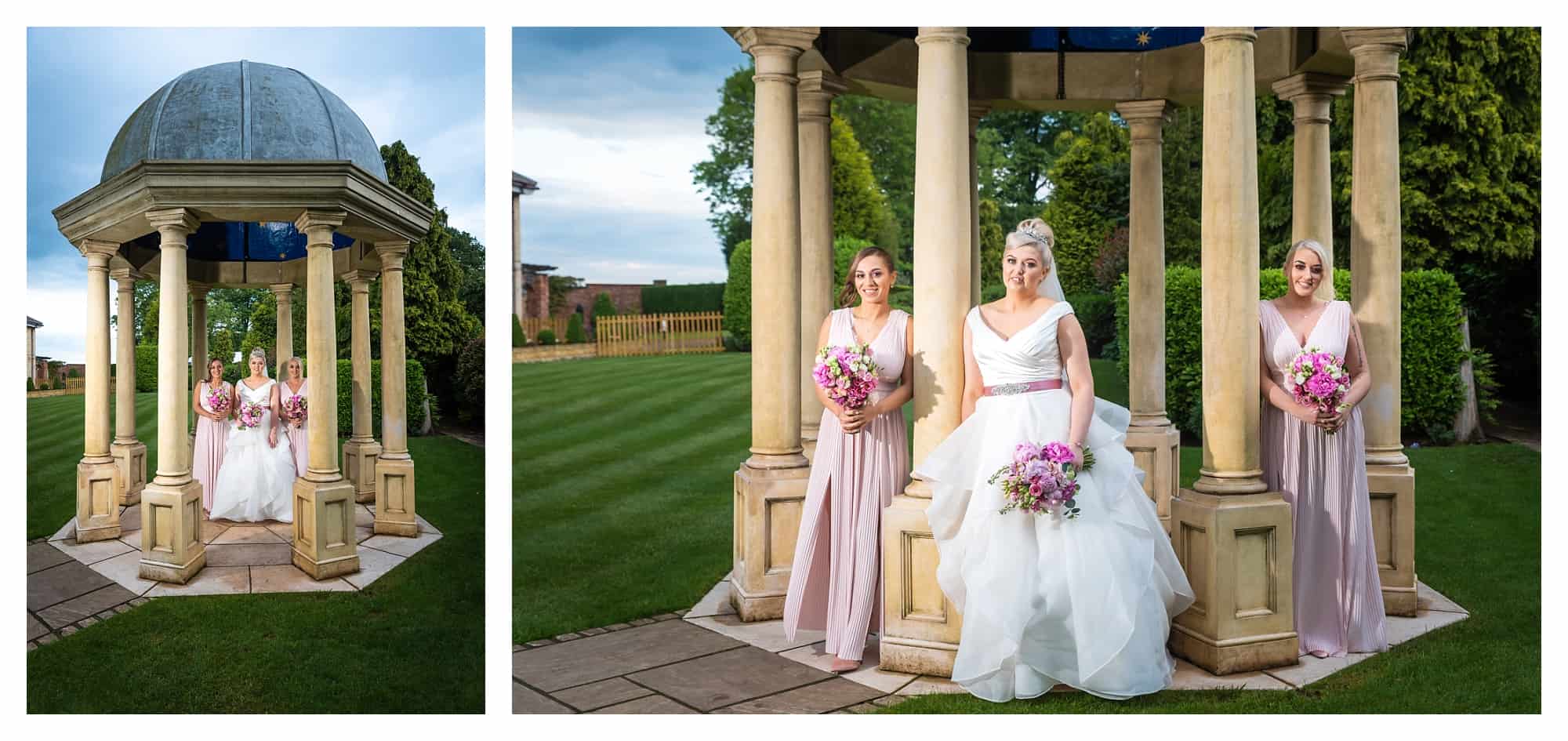 brides maids posing in garden, rogerthorpe manor