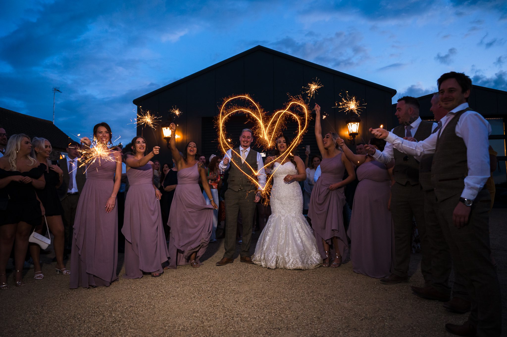 bride and groom, with sparklers in hands, Bunny Hill Farm