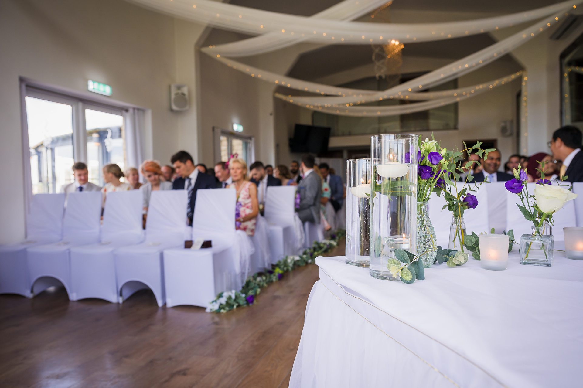 detail shot of ceremony room at . Holmfirth Vineyard wedding, West Yorkshire wedding