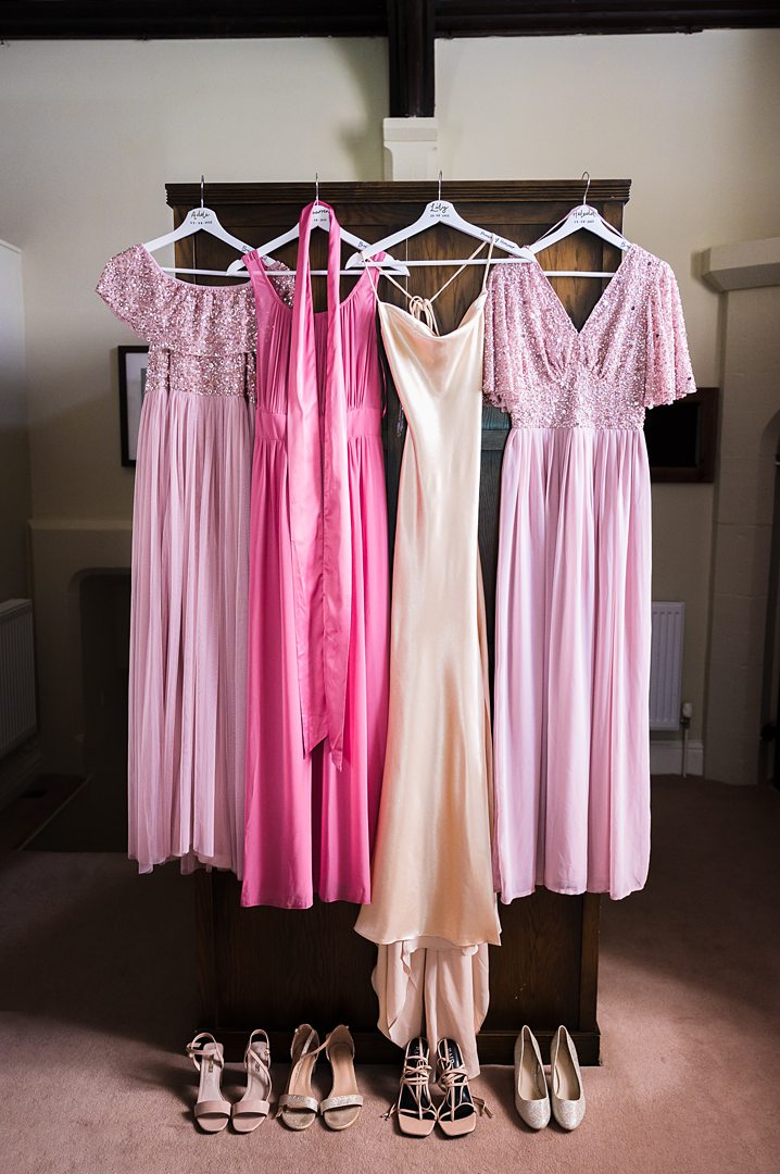bridesmaids dress hanging in the lodge
